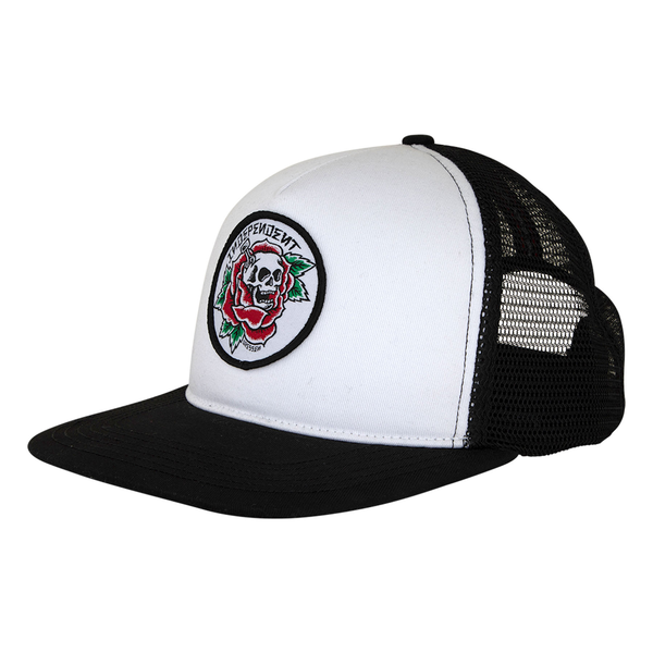 Independent Cap Dressen Skull Rose Snapback White Black