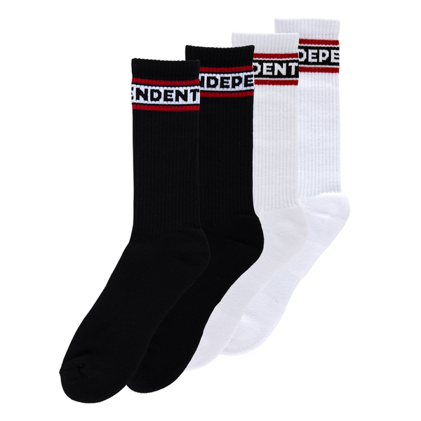 Independent Socks Bar Logo 2-Pack Crew Black White