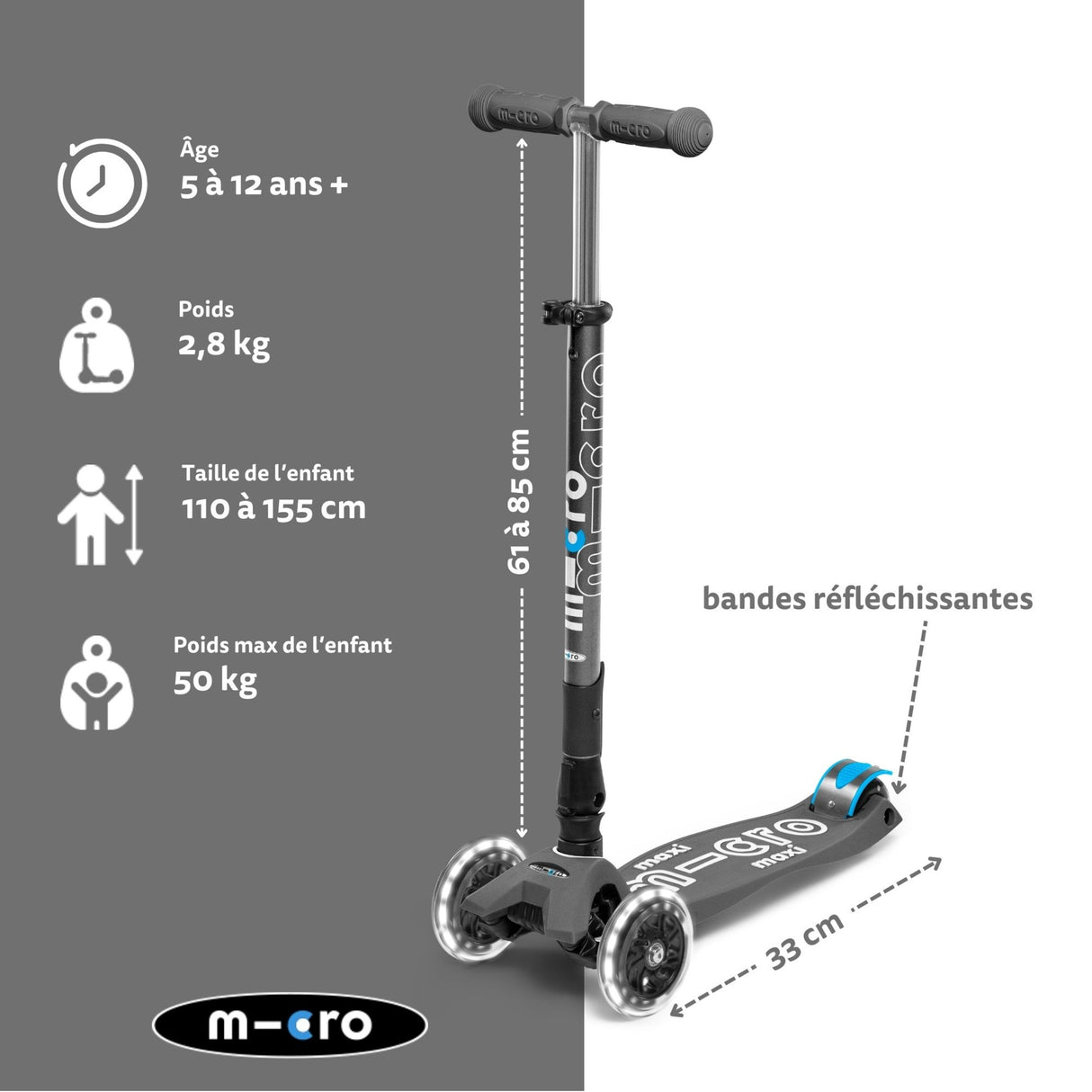 Maxi Micro Deluxe Pliable Led - Gris Volcan