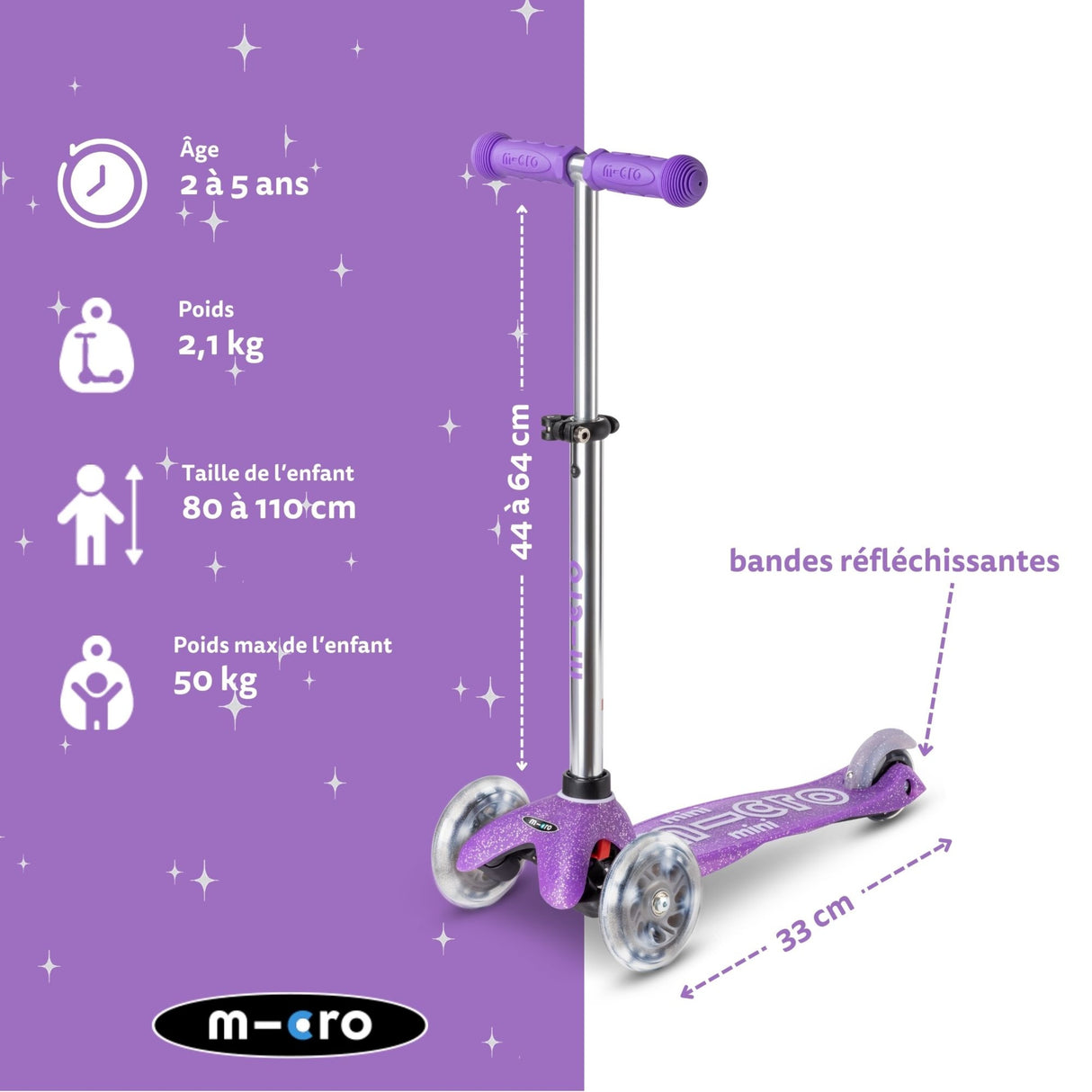 Trottinette Enfant Mini Micro Deluxe Glitter Violet Led