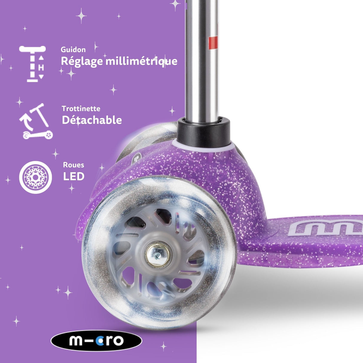 Trottinette Enfant Mini Micro Deluxe Glitter Violet Led