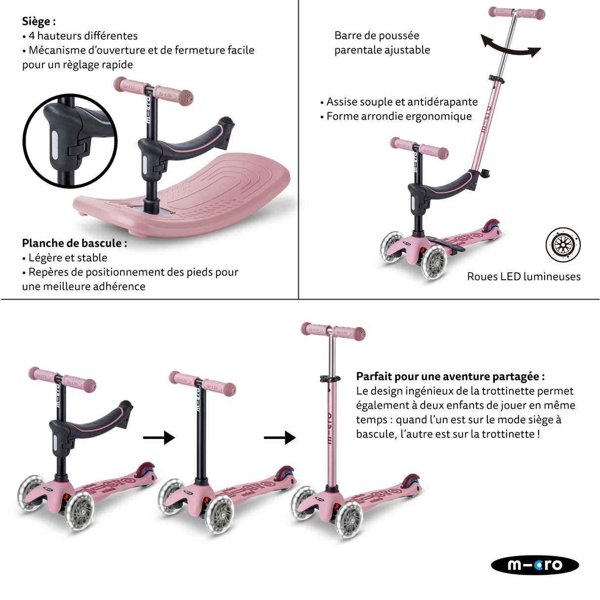 Mini Micro Deluxe Rock & Go Led - Rose Poudré