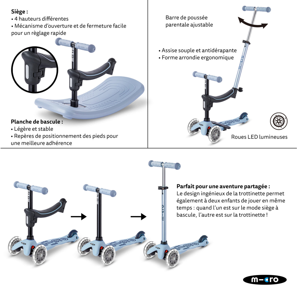 Mini Micro Deluxe Rock & Go Led - Bleu Ardoise