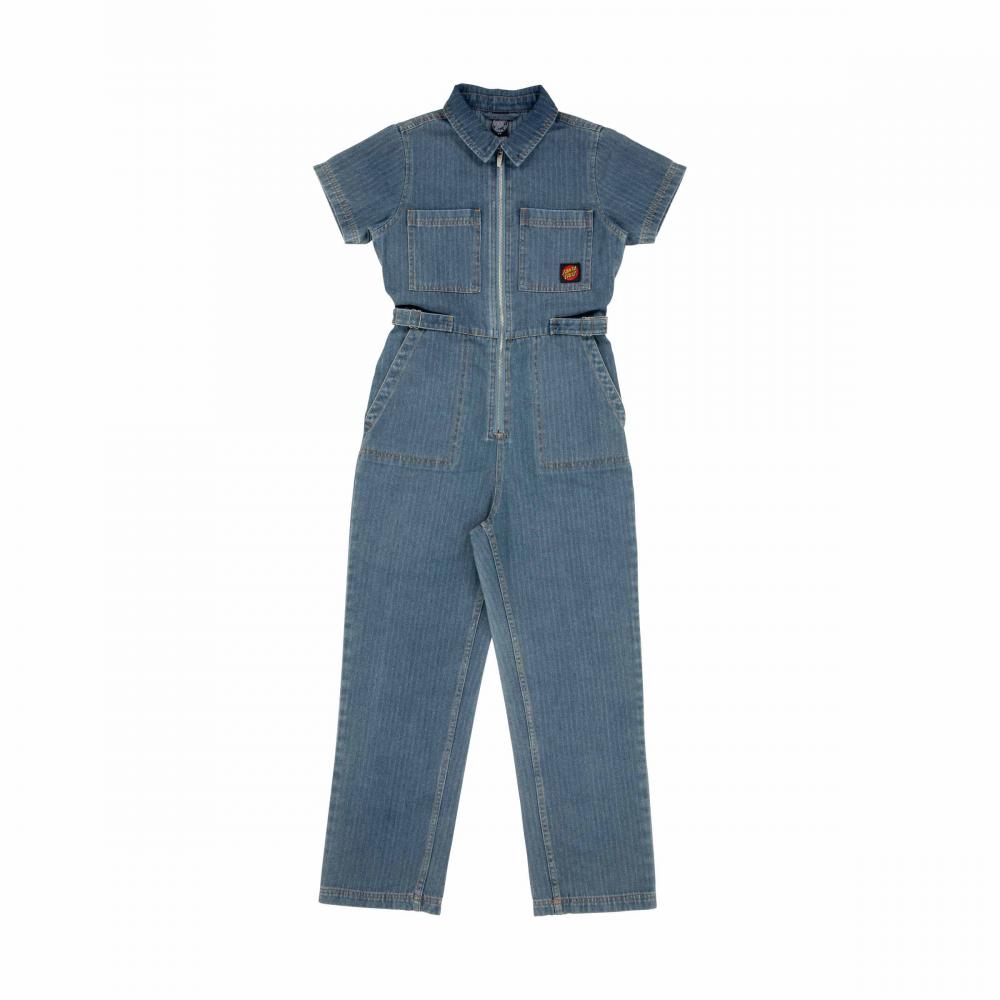 Pantalon femme Santa Cruz Line Up Utility Jumpsuit Light Blue Stripe