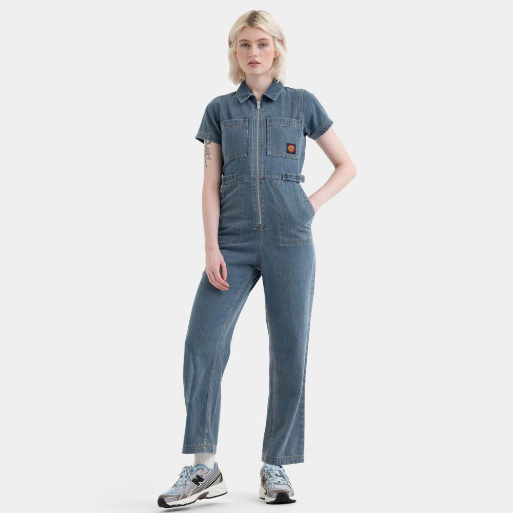 Pantalon femme Santa Cruz Line Up Utility Jumpsuit Light Blue Stripe