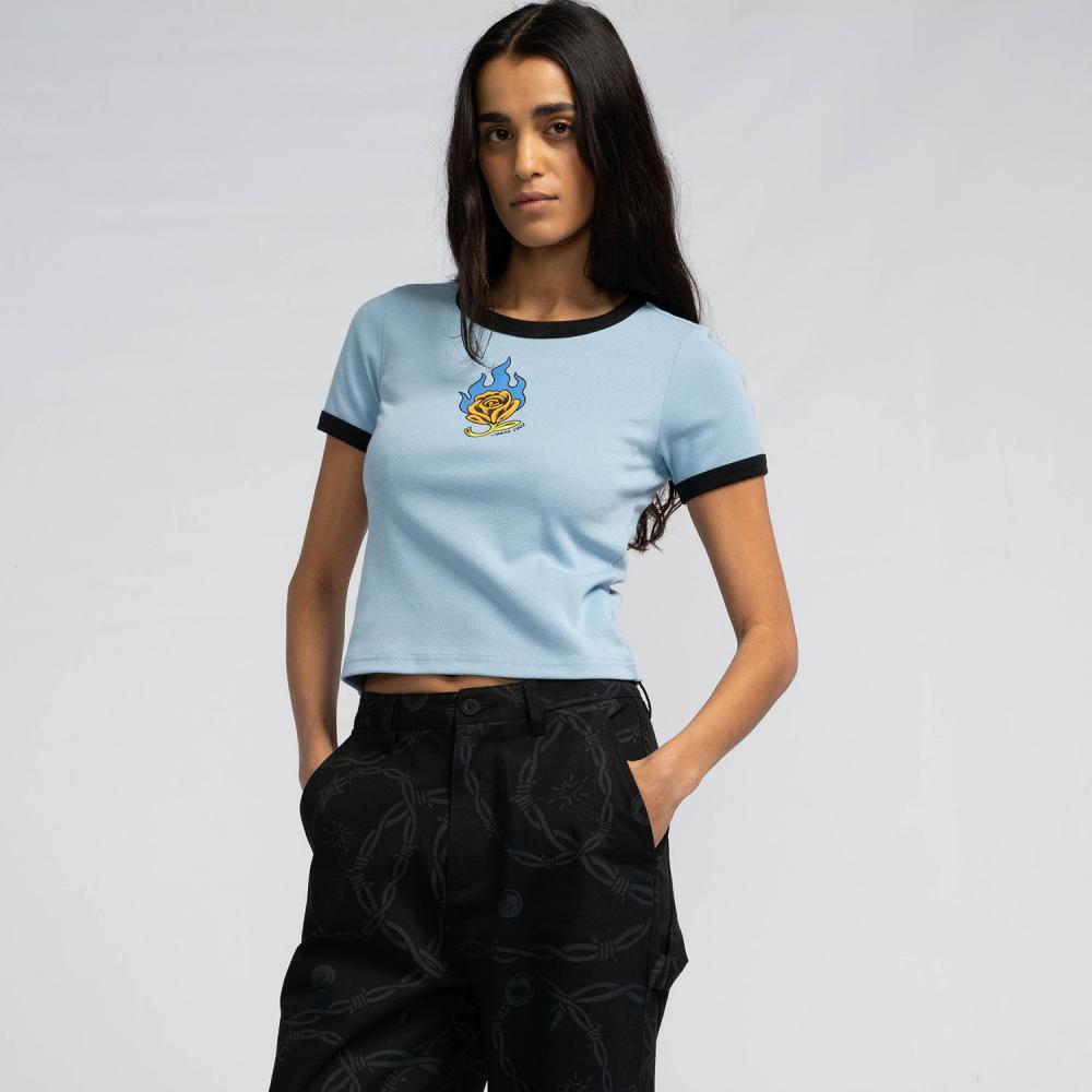 Tee-shirt femme Santa Cruz Lucky Rose Ringer Crystal Blue / Black