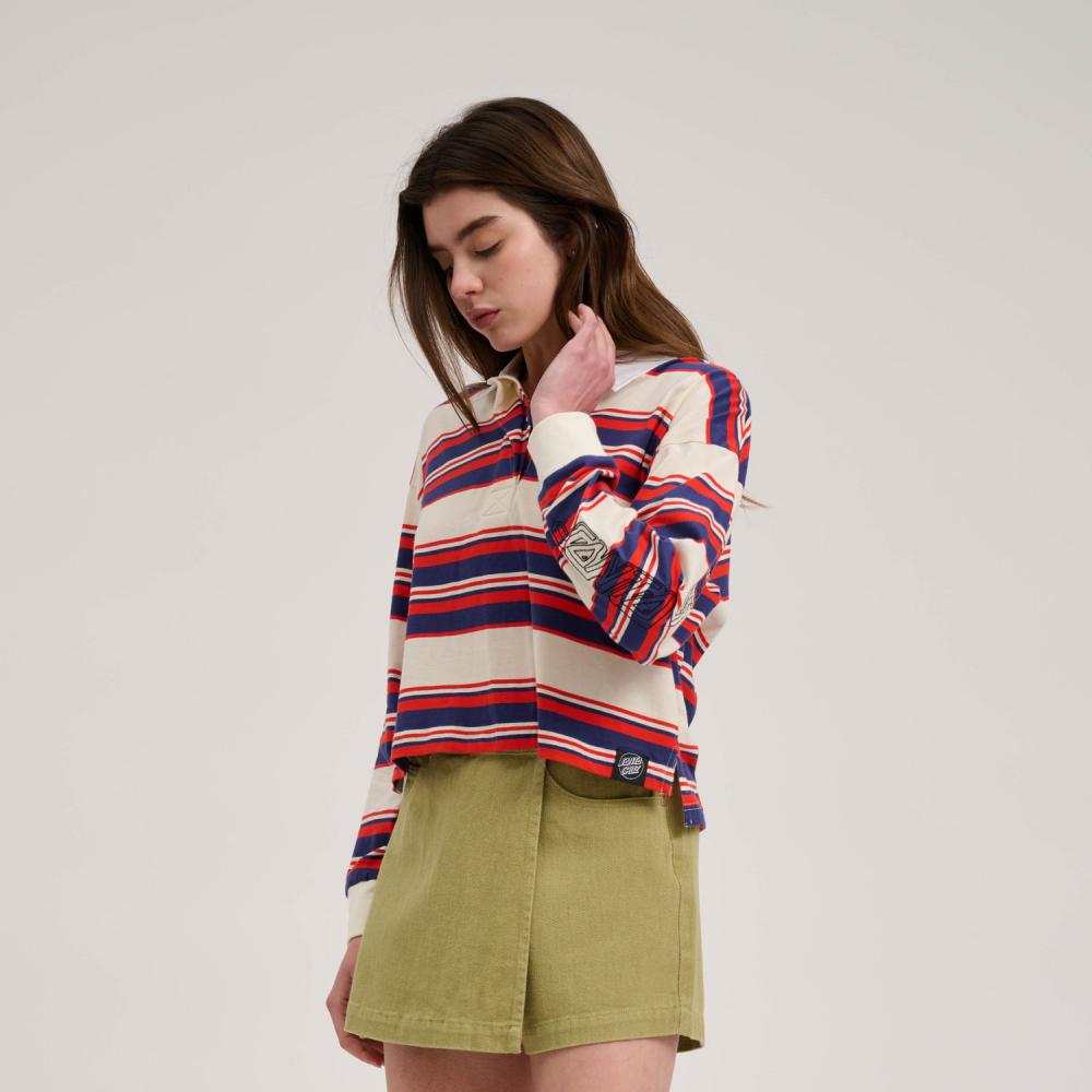 Polo femme Santa Cruz Monterey Crop Polo Top Off White Stripe