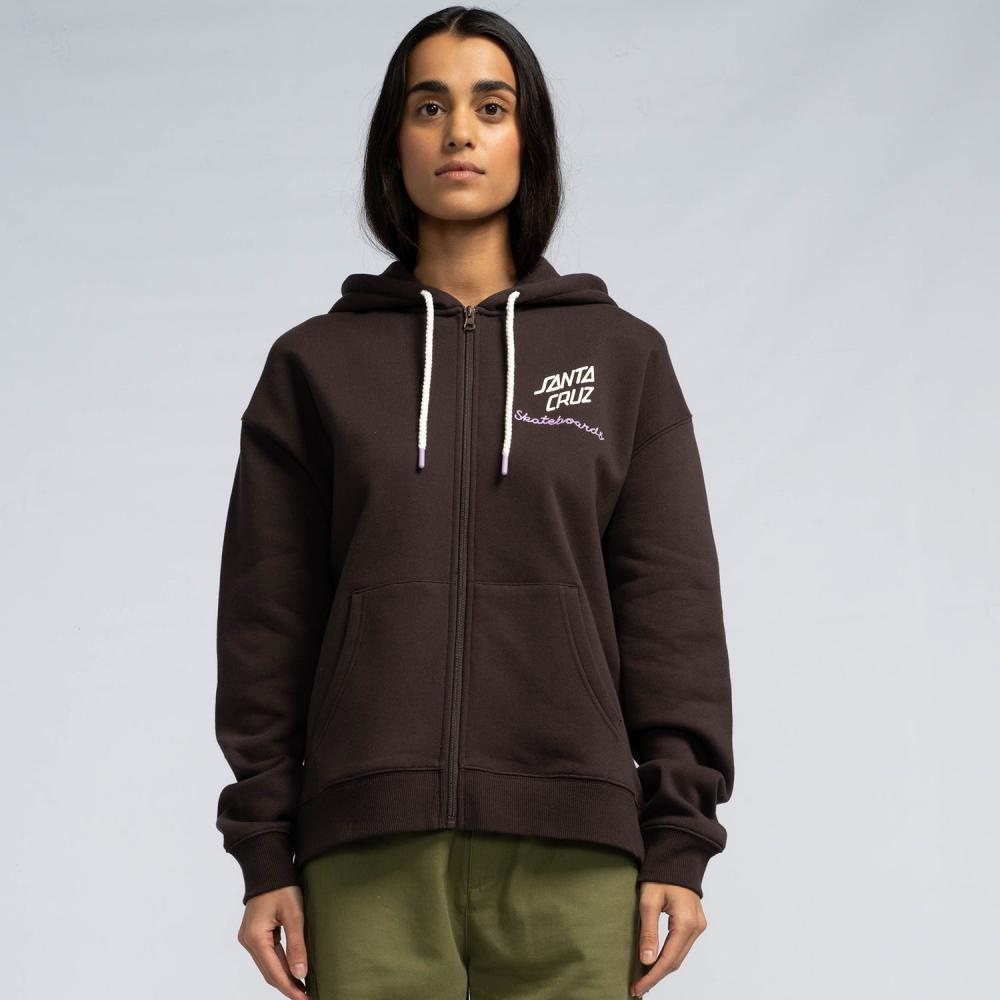 Sweat zippé à capuche femme Santa Cruz Singular Script Front Ground Coffee