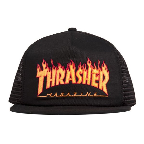 Thrasher Cap Flame Emb Mesh Black