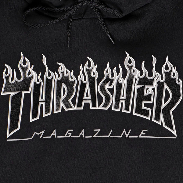 Thrasher Sweat Flame Hood Black Black