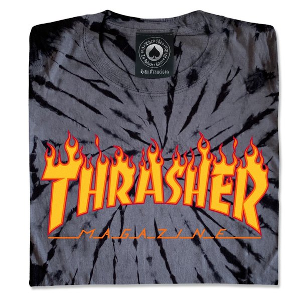 Thrasher T-Shirt Wo Flame Logo Tie Dye Black Grey