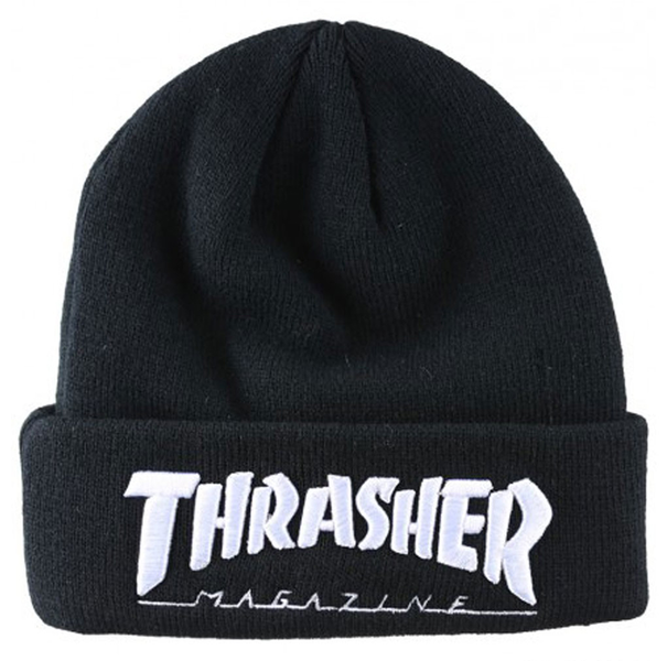 Thrasher Beanie Logo Embroidered Black White