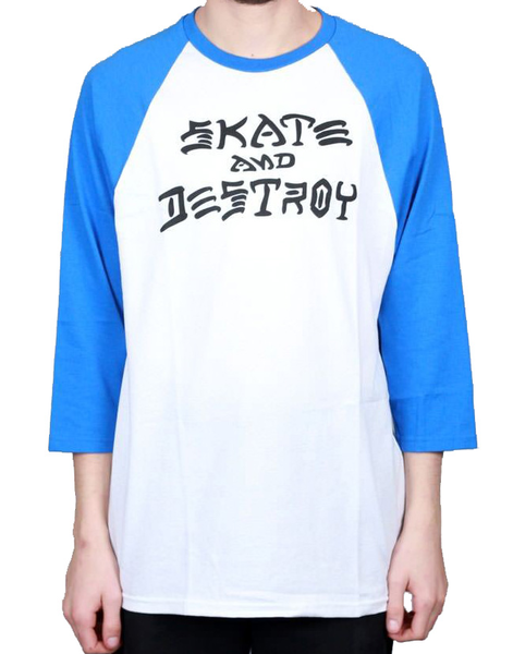 Thrasher T-Shirt Skate & Destroy Raglan White Blue
