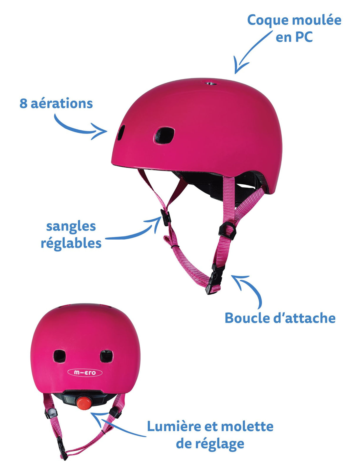 Casque Framboise Brillant - Lumière Led Intégrée