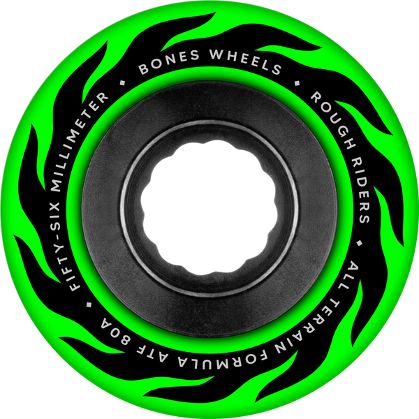 Bones Wheels (Jeu De 4) Atf 56Mm Rough Riders Flame 80A Grn