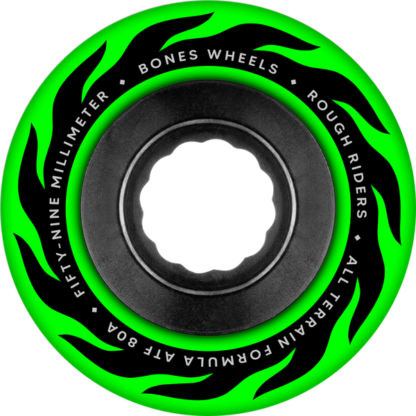 Bones Wheels (Jeu De 4) Atf 59Mm Rough Riders Flame 80A Grn