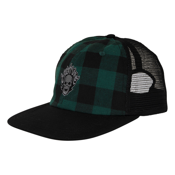 Creature Cap Bonehead Flame Wash Mesh Trucker Green Flannel
