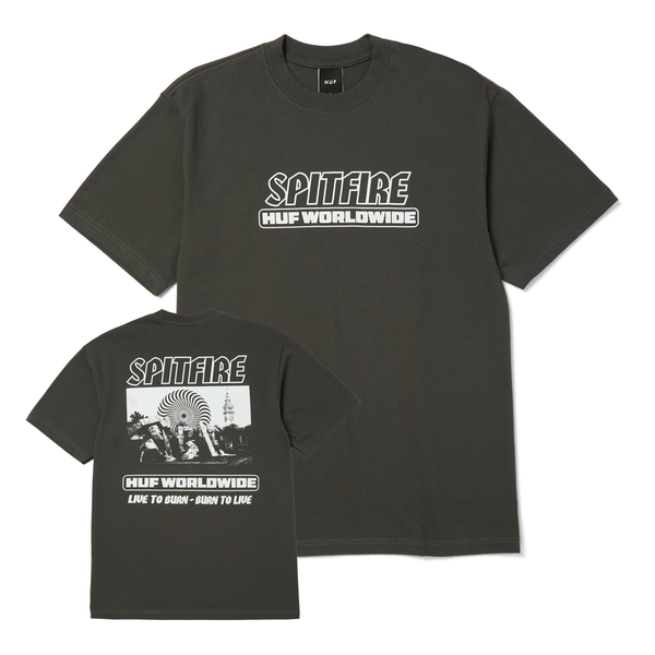 Tee-shirt Huf Spitfire Burn SS Heavyweight Washed Black