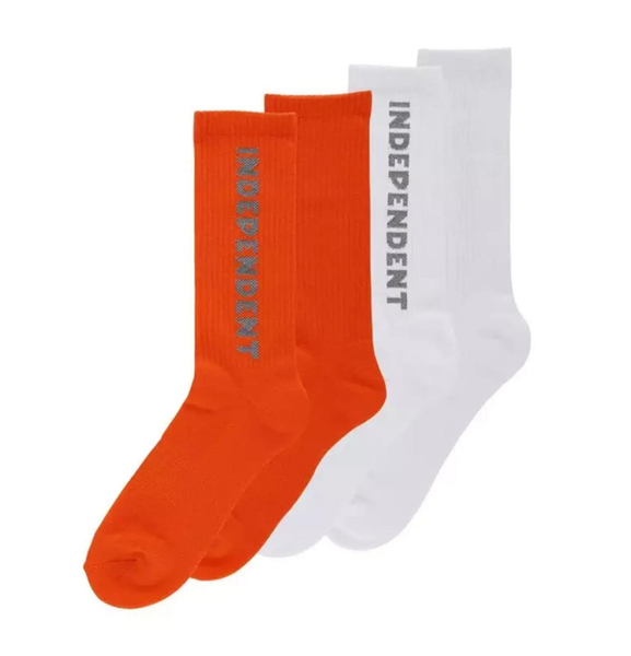 Chaussettes Independent Baseline 2-Pack Crew White Orange Reflec
