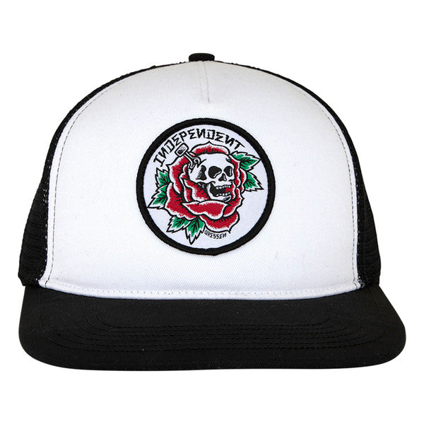 Independent Cap Dressen Skull Rose Snapback White Black