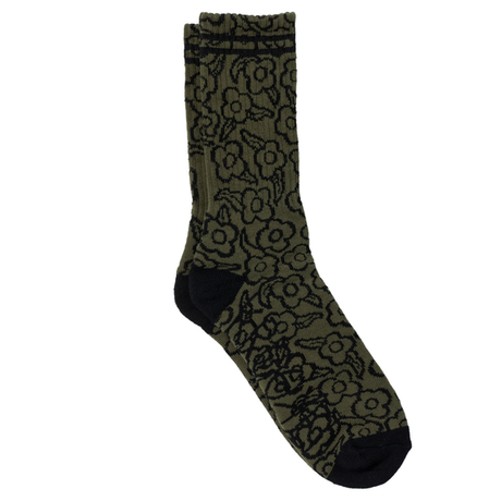 Krooked Socks Multi Flowers Olive Black