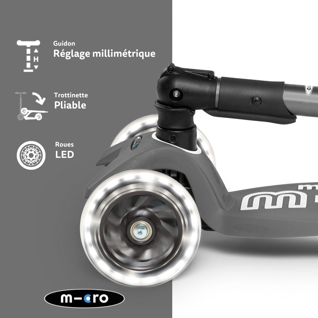 Maxi Micro Deluxe Pliable Led - Gris Volcan
