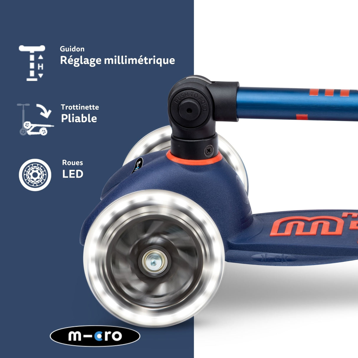 Mini Micro Deluxe Pliable Led - Bleu Marine Et Rouge