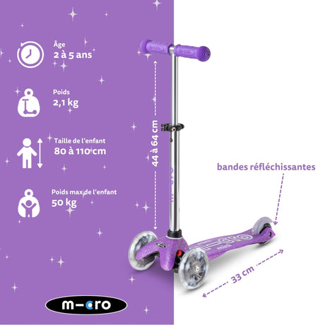 Trottinette Enfant Mini Micro Deluxe Glitter Violet Led
