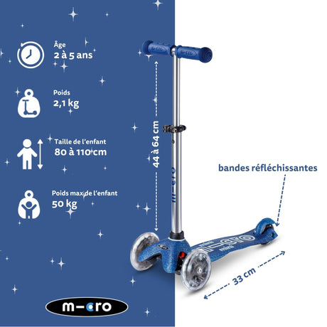 Mini Micro Deluxe Glitter Bleu Led