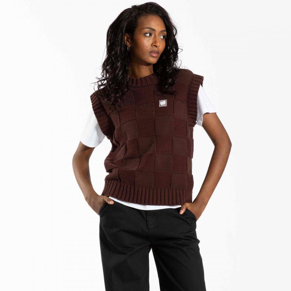 Pull femme Santa Cruz Check 2-in-1 Knit Cocoa Powder