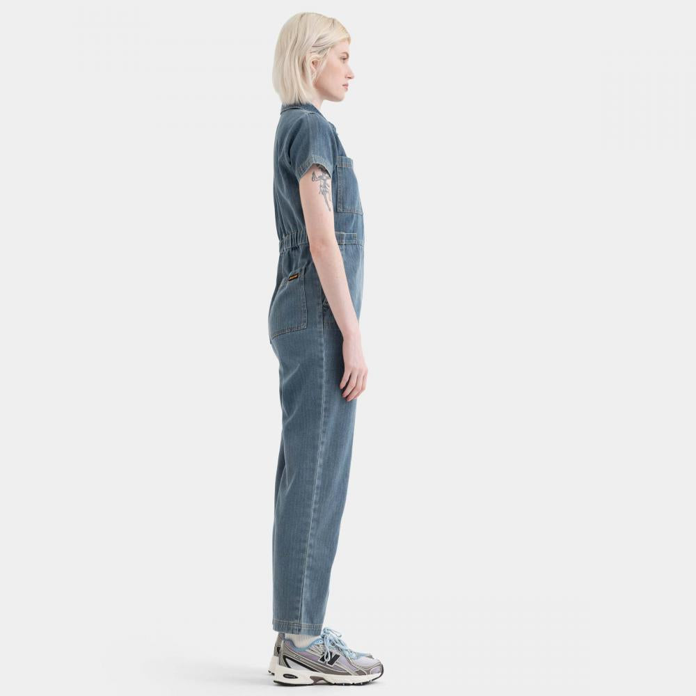 Pantalon femme Santa Cruz Line Up Utility Jumpsuit Light Blue Stripe
