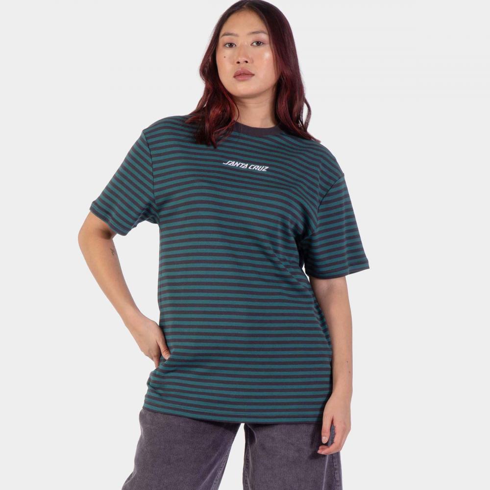 Tee-shirt femme Santa Cruz Strip Emb Deep Sea / Black Wash Stripe