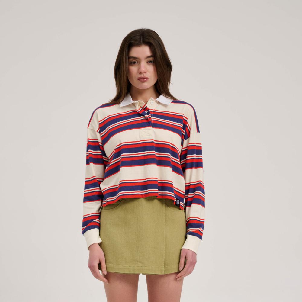 Polo femme Santa Cruz Monterey Crop Polo Top Off White Stripe