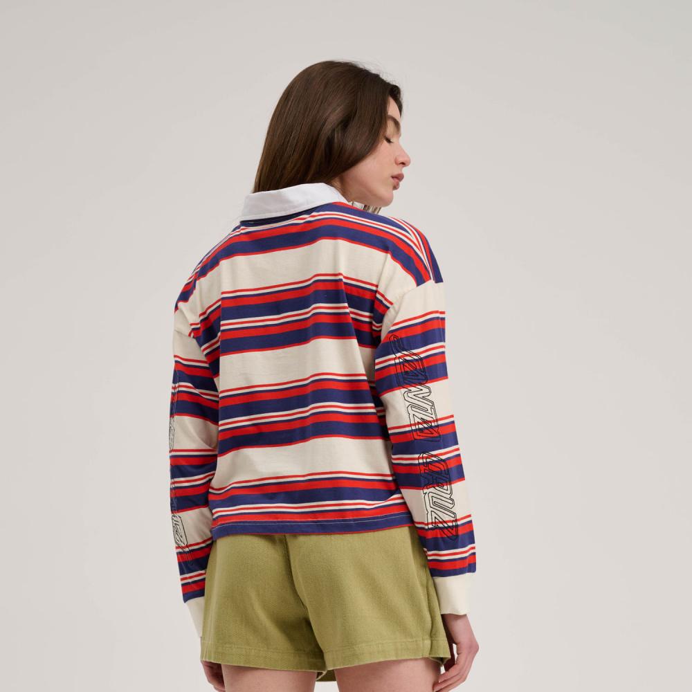 Polo femme Santa Cruz Monterey Crop Polo Top Off White Stripe