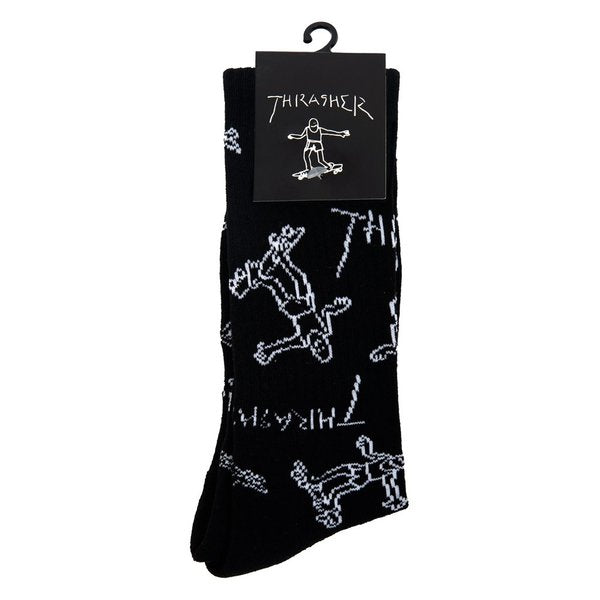 Thrasher Socks Gonz Logo Crew Black White