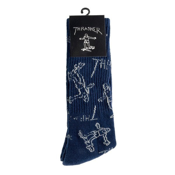 Thrasher Socks Gonz Logo Crew Navy Grey