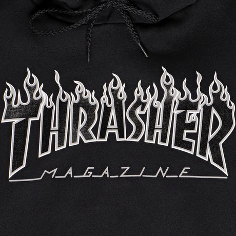 Thrasher Sweat Flame Hood Black Black
