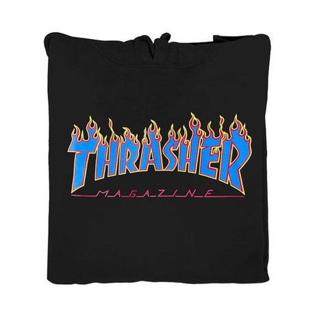 Thrasher Sweat Flame Hood Black Blue