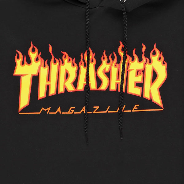 Thrasher Sweat Flame Hood Black Youth