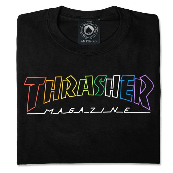 Thrasher T-Shirt Outlined Rainbow Mag Black
