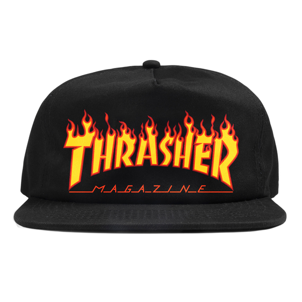 Thrasher Cap Flame Emb Snapback Black