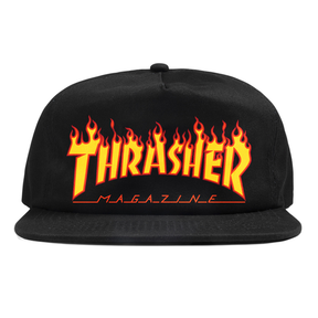 Thrasher Cap Flame Emb Snapback Black