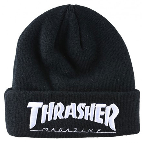 Thrasher Beanie Logo Embroidered Black White