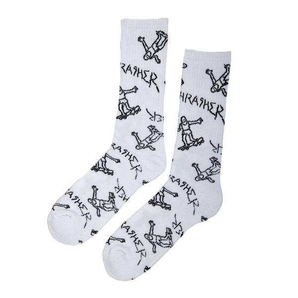 Thrasher Socks Gonz Logo Crew White Black