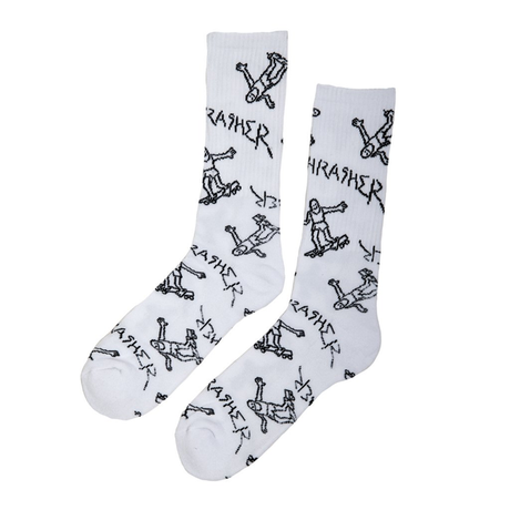 Thrasher Socks Gonz Logo Crew White Black