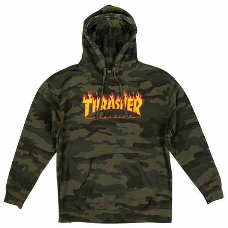 Thrasher Sweat Flame Hood Forest Camo