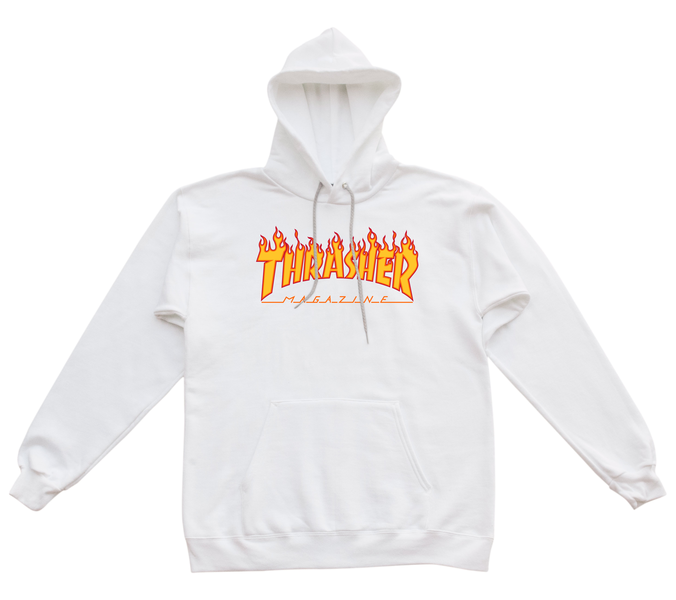 Thrasher Sweat Flame Hood White