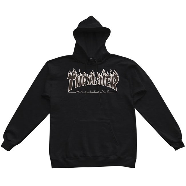 Thrasher Sweat Flame Hood Black Black