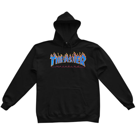 Thrasher Sweat Flame Hood Black Blue