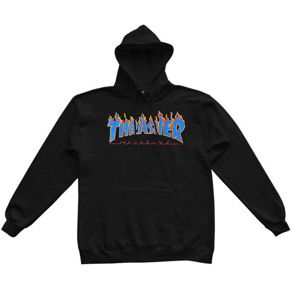Thrasher Sweat Flame Hood Black Blue